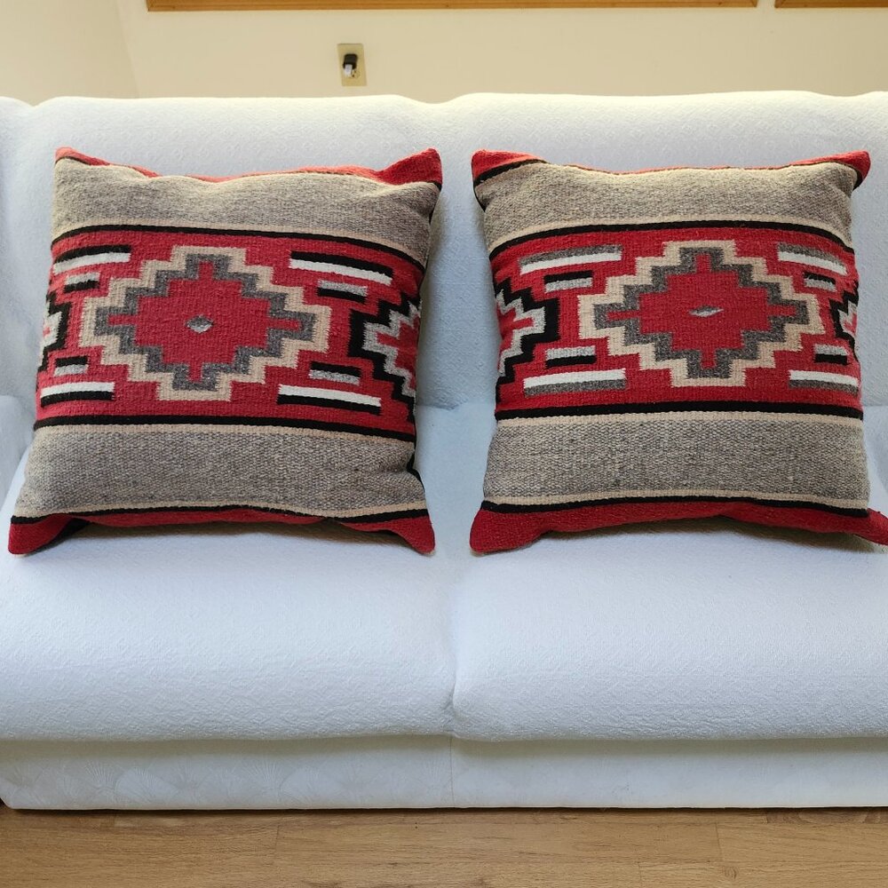 Like new pair of wool Native American design accent pillows